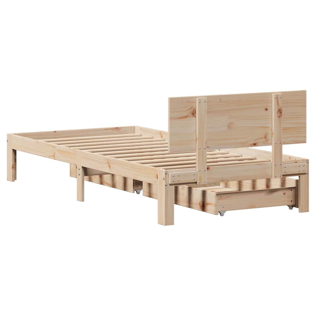 vidaXL Cadru de pat cu sertare, 75x190 cm, lemn masiv de pin