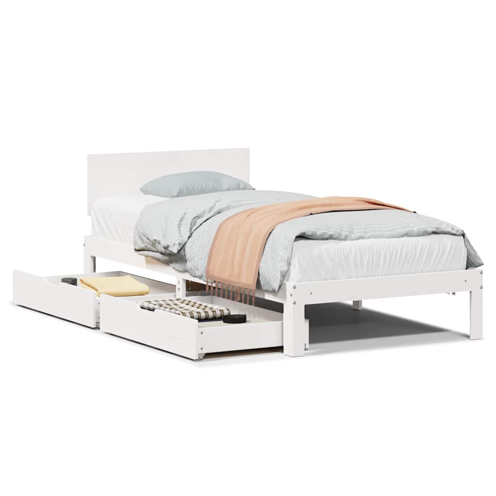 vidaXL Cadru de pat cu sertare, alb, 75x190 cm, lemn masiv de pin vidaXL Cadru de pat cu sertare, alb, 75x190 cm, lemn masiv de pin