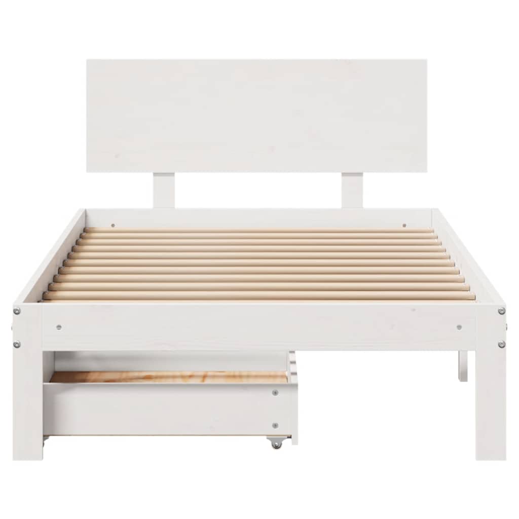 vidaXL Cadru de pat cu sertare, alb, 75x190 cm, lemn masiv de pin vidaXL Cadru de pat cu sertare, alb, 75x190 cm, lemn masiv de pin