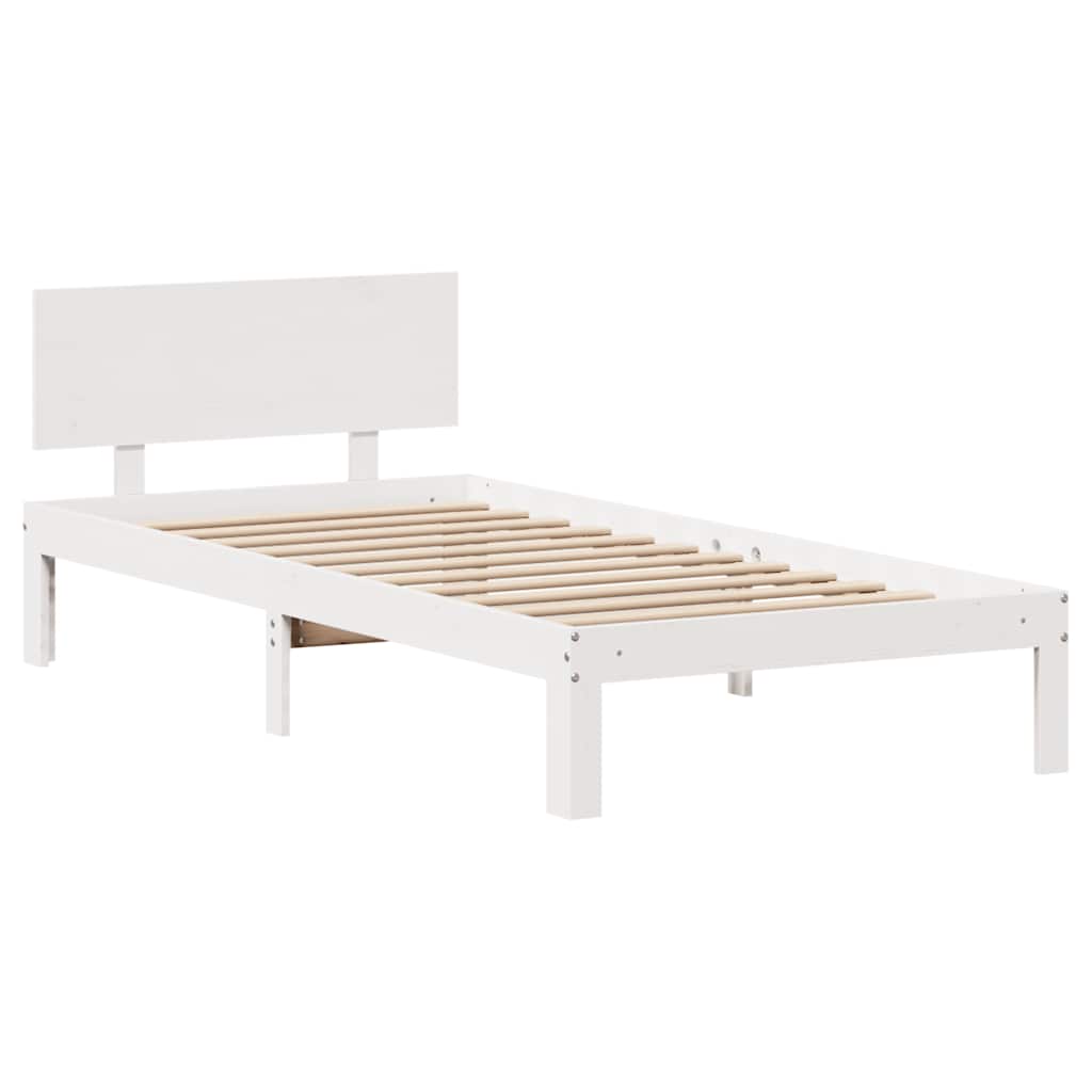 vidaXL Cadru de pat cu sertare, alb, 75x190 cm, lemn masiv de pin vidaXL Cadru de pat cu sertare, alb, 75x190 cm, lemn masiv de pin