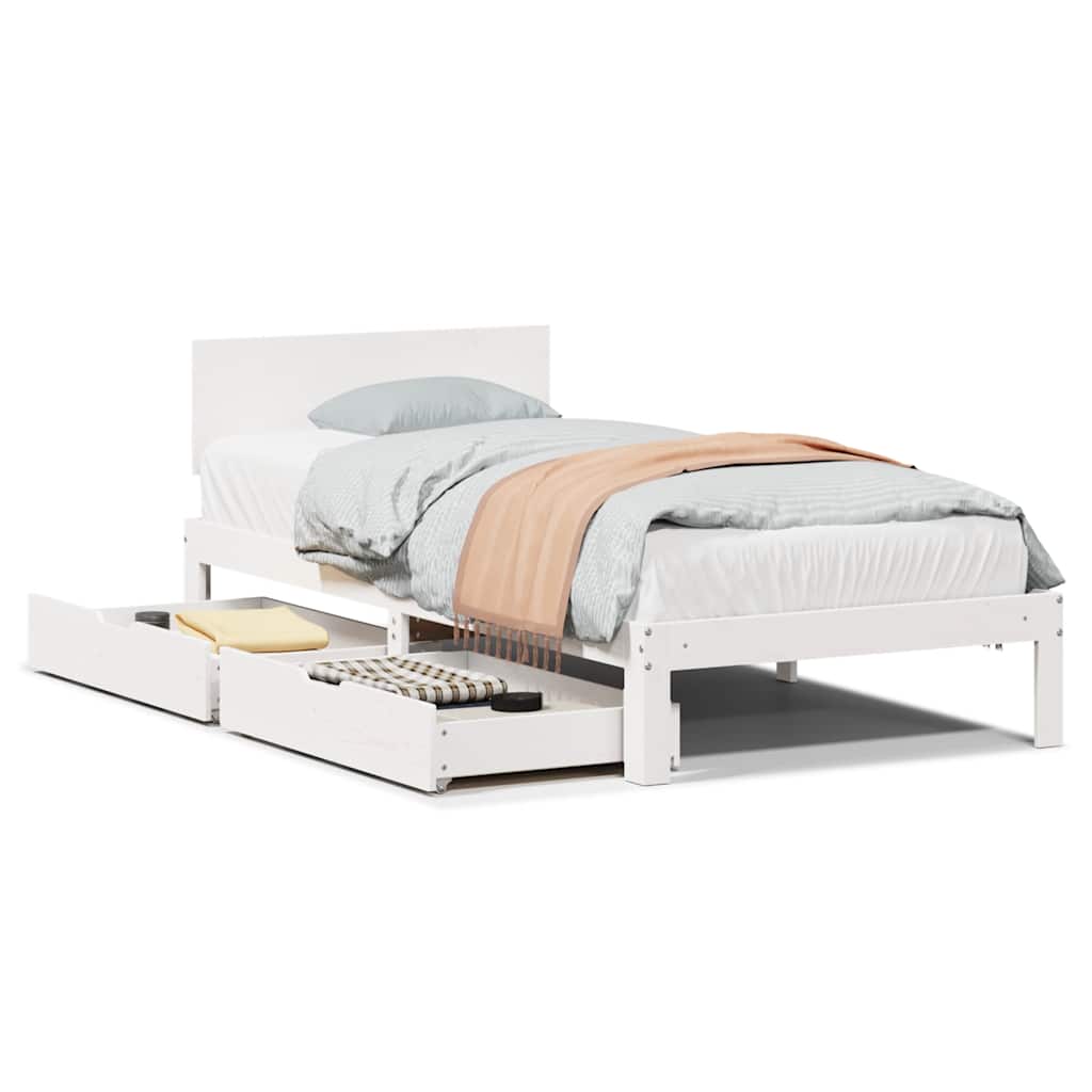 vidaXL Cadru de pat cu sertare, alb, 90x190 cm, lemn masiv de pin vidaXL Cadru de pat cu sertare, alb, 90x190 cm, lemn masiv de pin