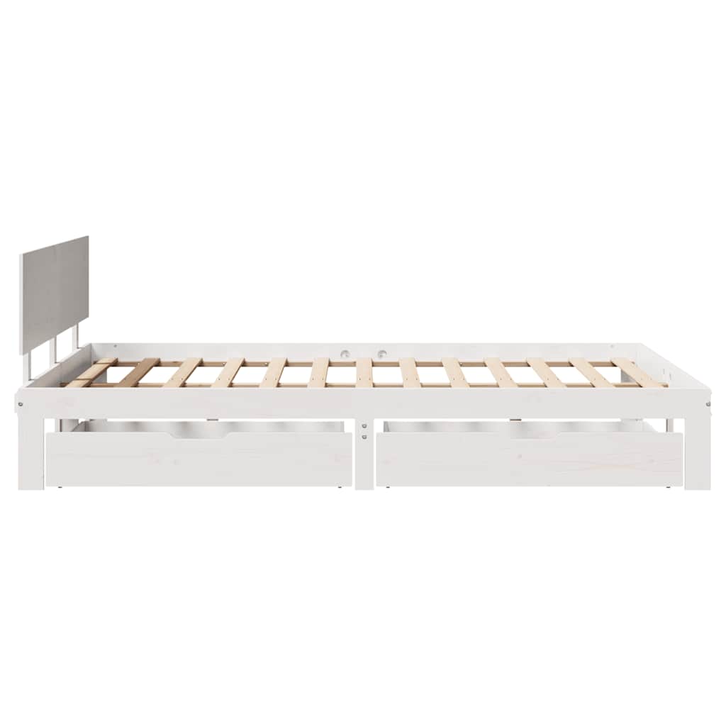 vidaXL Cadru de pat cu sertare, alb, 135x190 cm, lemn masiv de pin