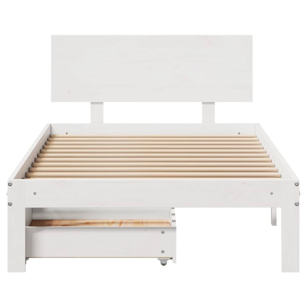 vidaXL Cadru de pat cu sertare, alb, 90x200 cm lemn masiv pin vidaXL Cadru de pat cu sertare, alb, 90x200 cm lemn masiv pin