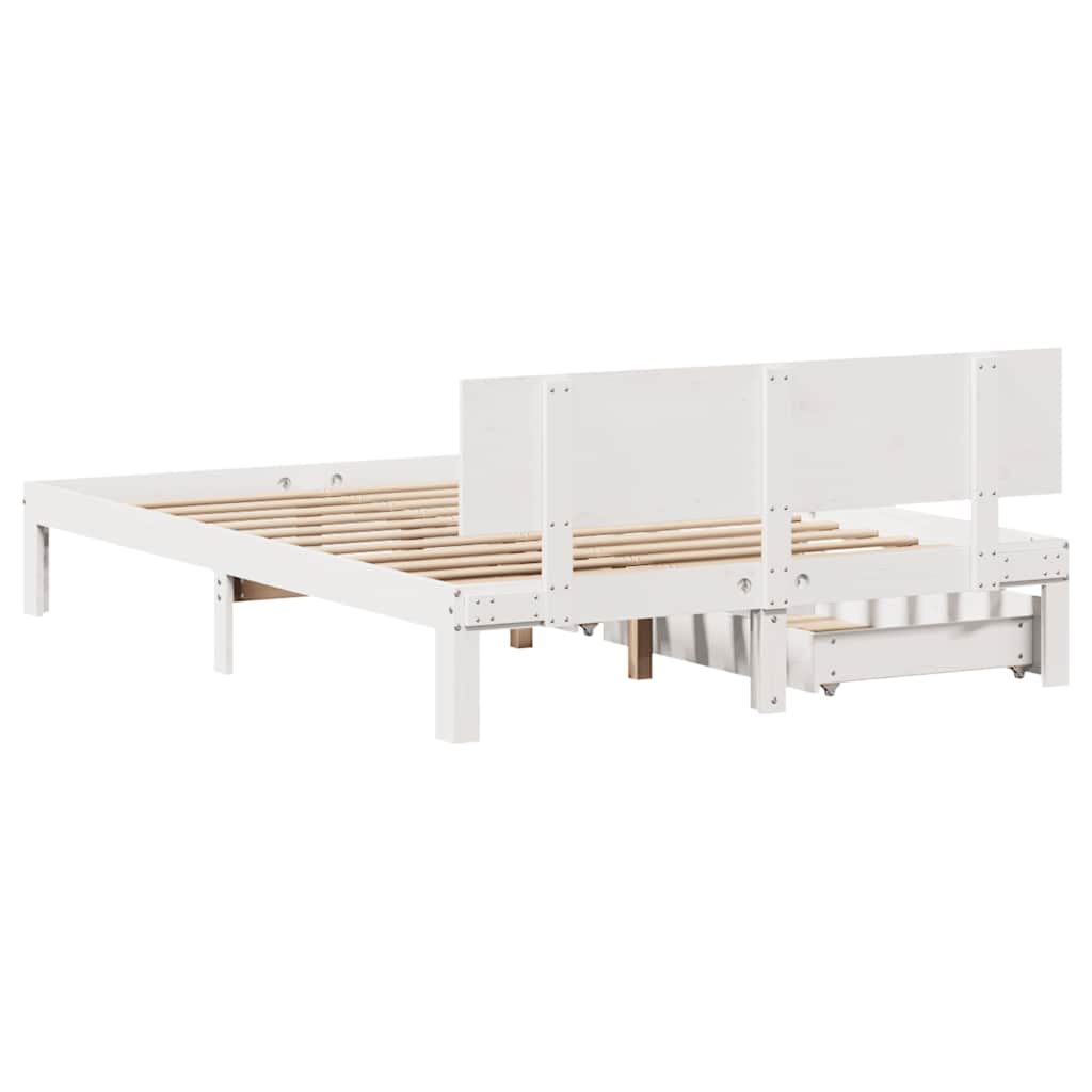 vidaXL Cadru de pat cu sertare, , alb, 120x200 cm, lemn masiv de pin
