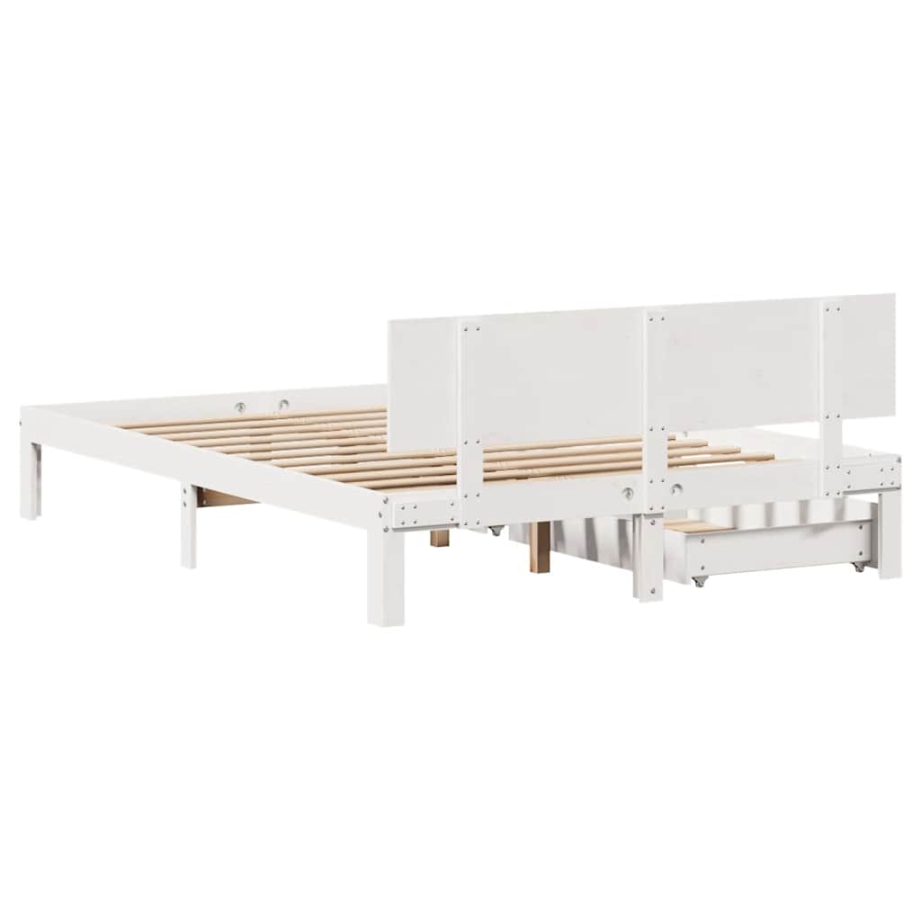 vidaXL Cadru de pat cu sertare, alb, 150x200 cm, lemn masiv pin