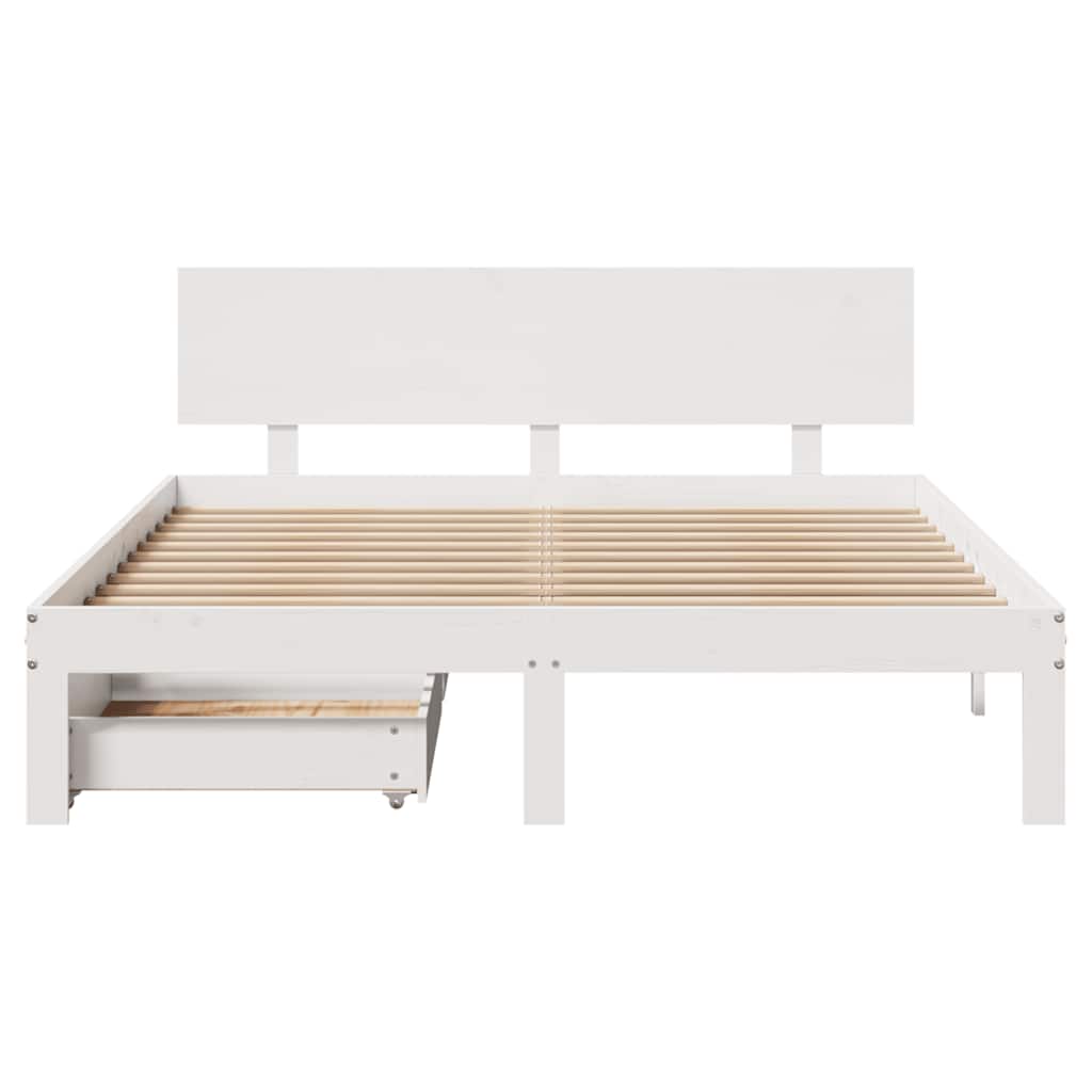 vidaXL Cadru de pat cu sertare, alb, 160x200 cm, lemn masiv pin vidaXL Cadru de pat cu sertare, alb, 160x200 cm, lemn masiv pin