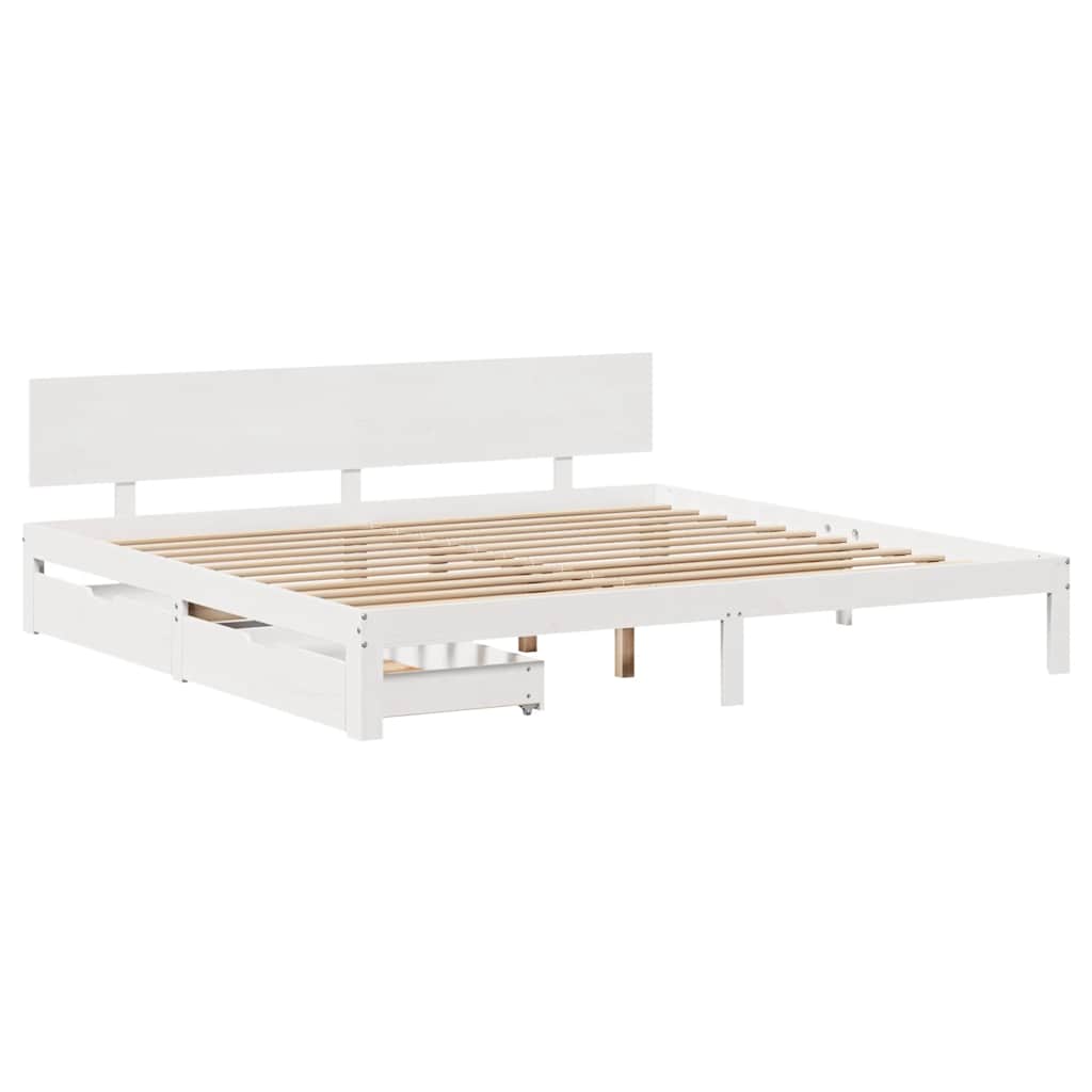 vidaXL Cadru de pat cu sertare, alb, 180x200 cm, lemn masiv pin vidaXL Cadru de pat cu sertare, alb, 180x200 cm, lemn masiv pin