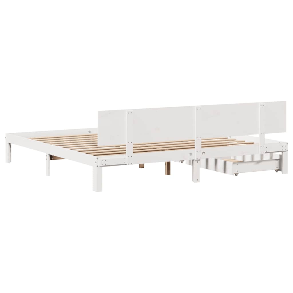 vidaXL Cadru de pat cu sertare, alb, 180x200 cm, lemn masiv pin vidaXL Cadru de pat cu sertare, alb, 180x200 cm, lemn masiv pin