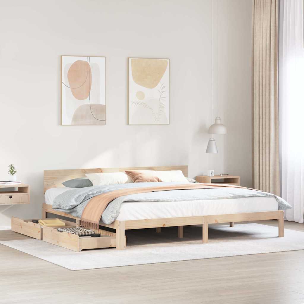 vidaXL Cadru de pat cu sertare, 200x200 cm, lemn masiv pin vidaXL Cadru de pat cu sertare, 200x200 cm, lemn masiv pin