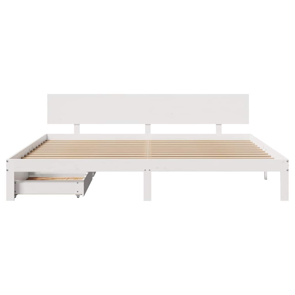 vidaXL Cadru de pat cu sertare, alb, 200x200 cm, lemn masiv de pin vidaXL Cadru de pat cu sertare, alb, 200x200 cm, lemn masiv de pin