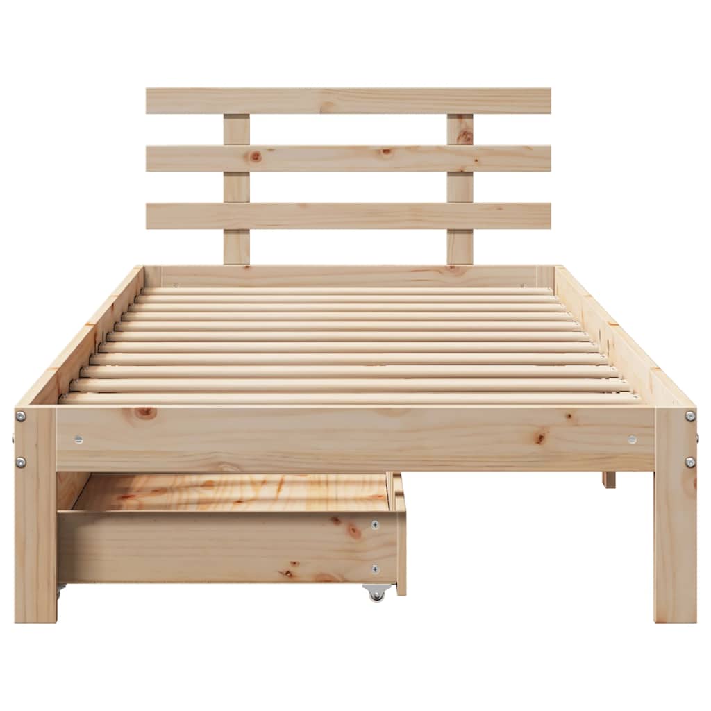 vidaXL Cadru de pat cu sertare, 75x190 cm, lemn masiv de pin vidaXL Cadru de pat cu sertare, 75x190 cm, lemn masiv de pin