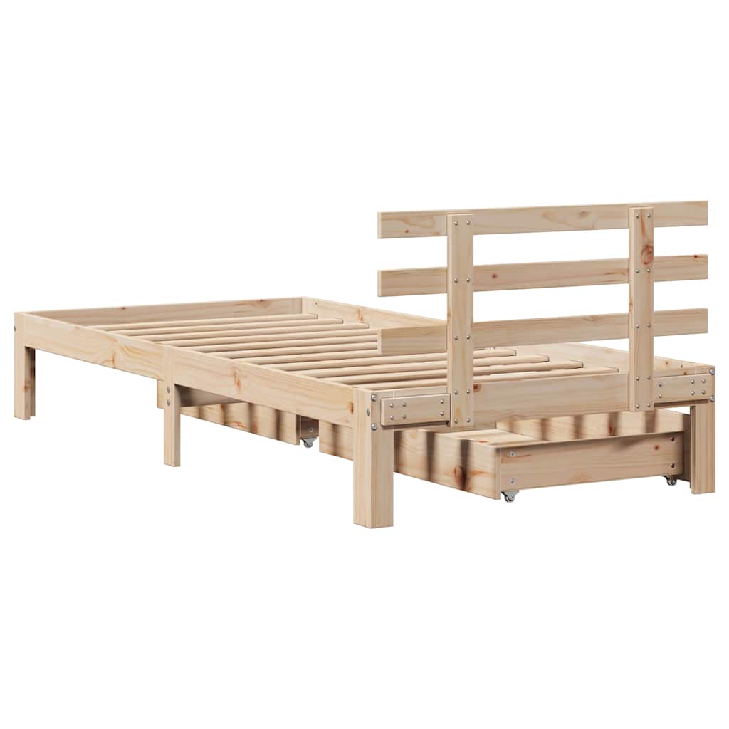 vidaXL Cadru de pat cu sertare, 75x190 cm, lemn masiv de pin vidaXL Cadru de pat cu sertare, 75x190 cm, lemn masiv de pin