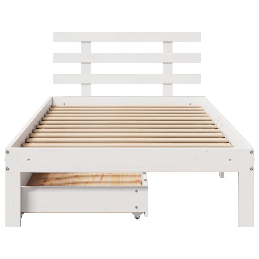 vidaXL Cadru de pat cu sertare, alb, 75x190 cm, lemn masiv de pin vidaXL Cadru de pat cu sertare, alb, 75x190 cm, lemn masiv de pin