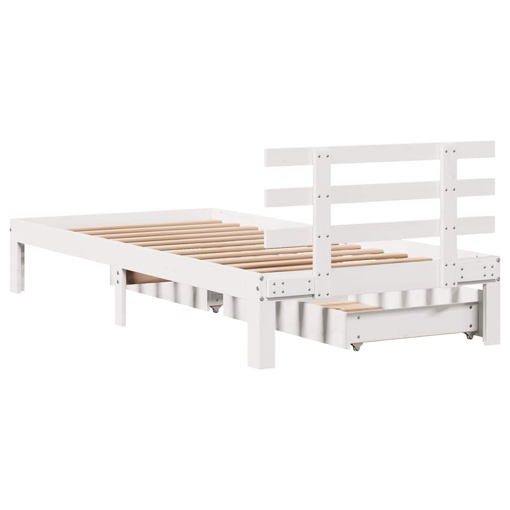vidaXL Cadru de pat cu sertare, alb, 75x190 cm, lemn masiv de pin vidaXL Cadru de pat cu sertare, alb, 75x190 cm, lemn masiv de pin