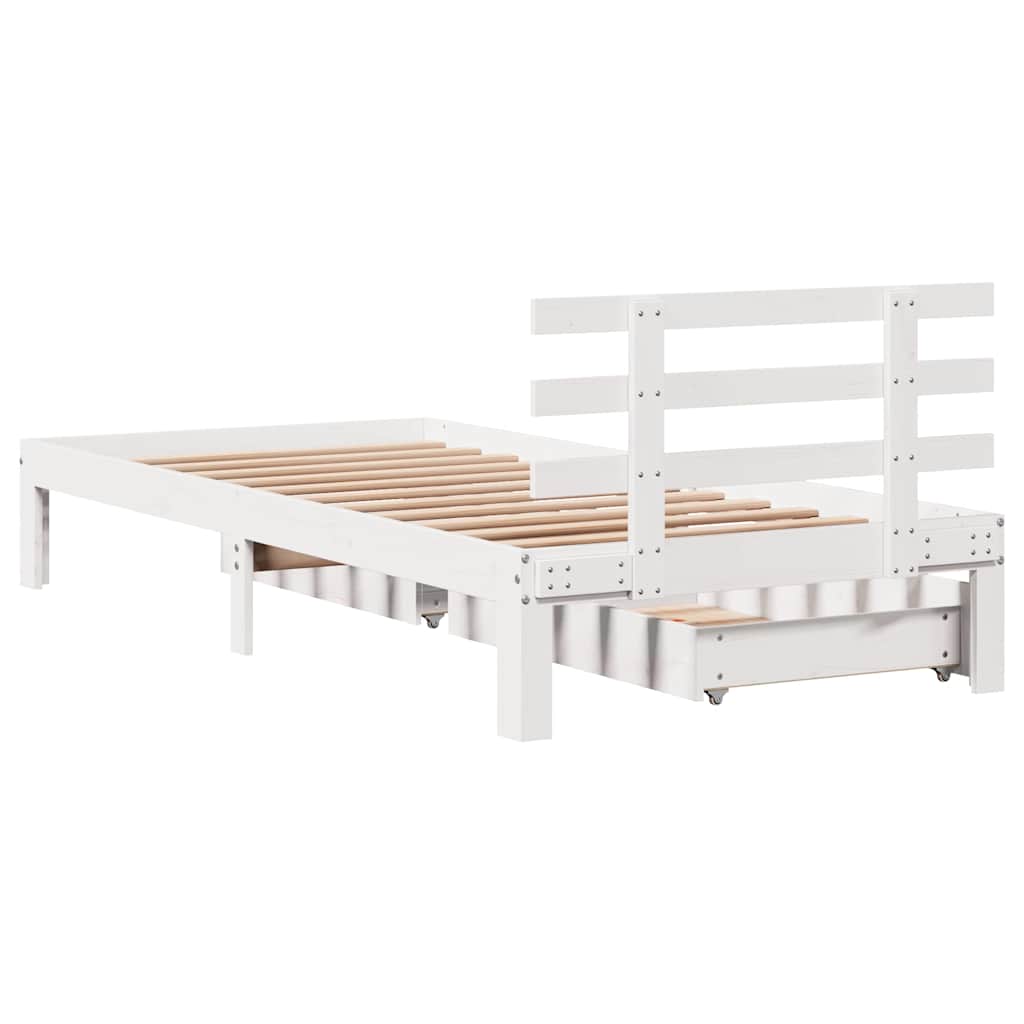 vidaXL Cadru de pat cu sertare, alb, 90x190 cm, lemn masiv de pin vidaXL Cadru de pat cu sertare, alb, 90x190 cm, lemn masiv de pin