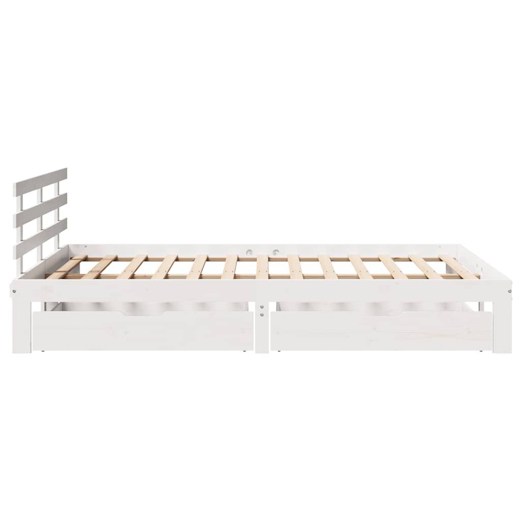 vidaXL Cadru de pat cu sertare, alb, 120x190 cm, lemn masiv pin vidaXL Cadru de pat cu sertare, alb, 120x190 cm, lemn masiv pin
