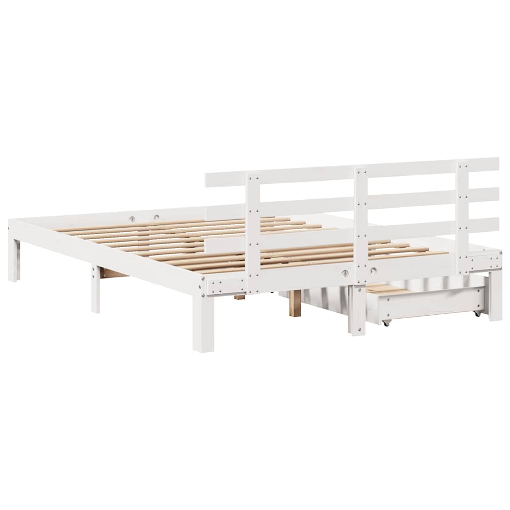 vidaXL Cadru de pat cu sertare, alb, 120x190 cm, lemn masiv pin vidaXL Cadru de pat cu sertare, alb, 120x190 cm, lemn masiv pin