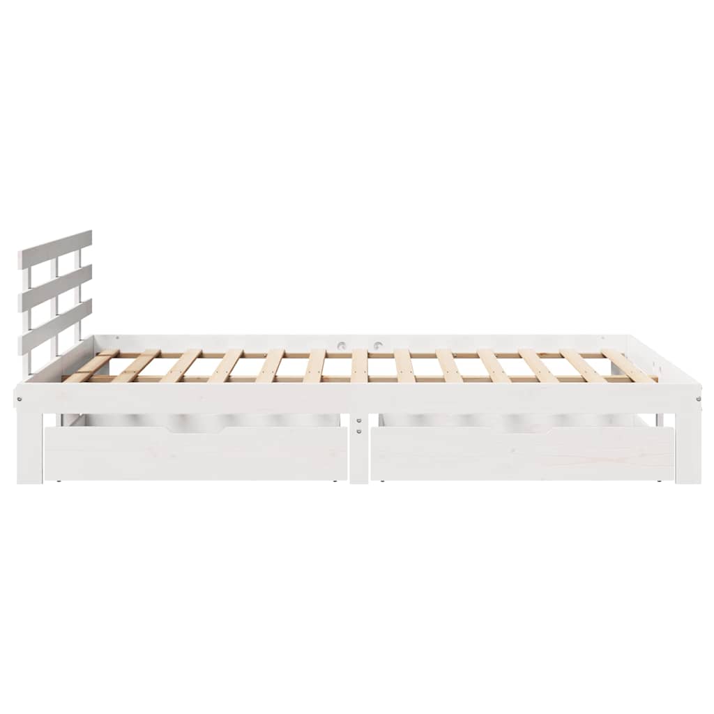 vidaXL Cadru de pat cu sertare, alb, 135x190 cm, lemn masiv de pin
