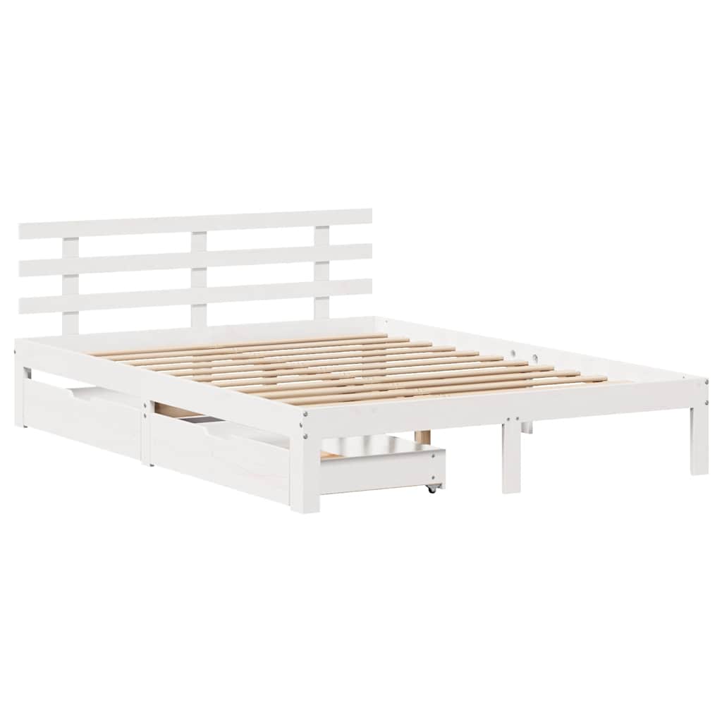 vidaXL Cadru de pat cu sertare, alb, 140x190 cm, lemn masiv de pin vidaXL Cadru de pat cu sertare, alb, 140x190 cm, lemn masiv de pin