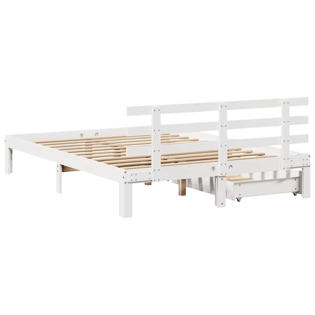 vidaXL Cadru de pat cu sertare, alb, 140x190 cm, lemn masiv de pin vidaXL Cadru de pat cu sertare, alb, 140x190 cm, lemn masiv de pin