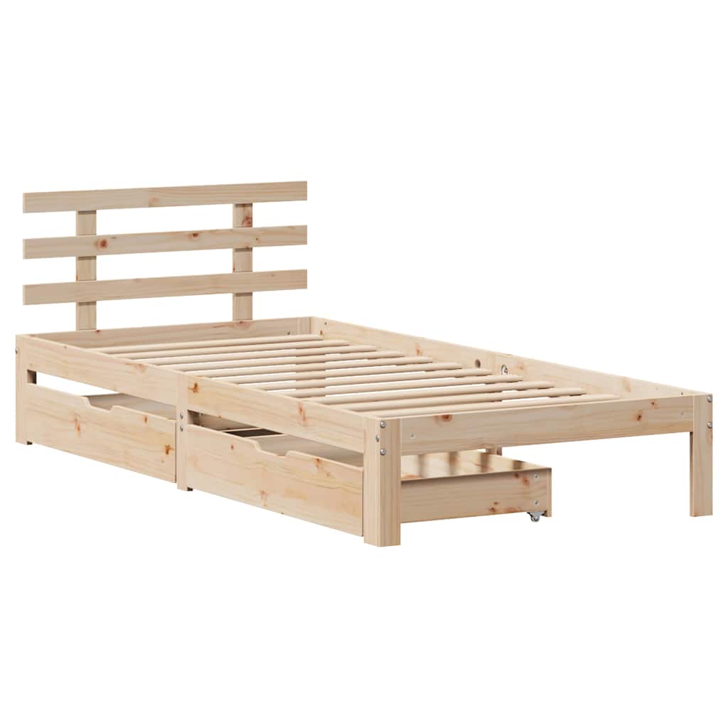 vidaXL Cadru de pat cu sertare, 90x200 cm, lemn masiv pin vidaXL Cadru de pat cu sertare, 90x200 cm, lemn masiv pin