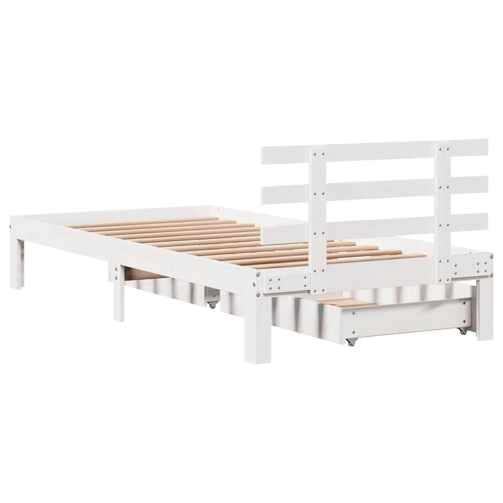 vidaXL Cadru de pat cu sertare, alb, 90x200 cm lemn masiv pin vidaXL Cadru de pat cu sertare, alb, 90x200 cm lemn masiv pin