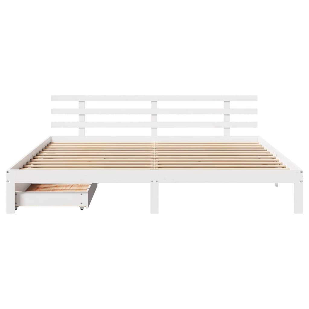 vidaXL Cadru de pat cu sertare, alb, 180x200 cm, lemn masiv pin vidaXL Cadru de pat cu sertare, alb, 180x200 cm, lemn masiv pin