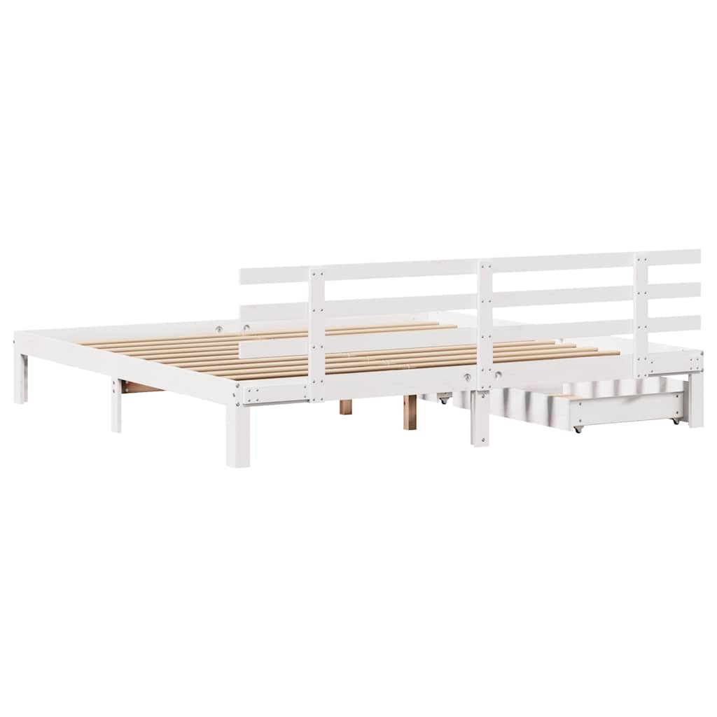 vidaXL Cadru de pat cu sertare, alb, 180x200 cm, lemn masiv pin vidaXL Cadru de pat cu sertare, alb, 180x200 cm, lemn masiv pin