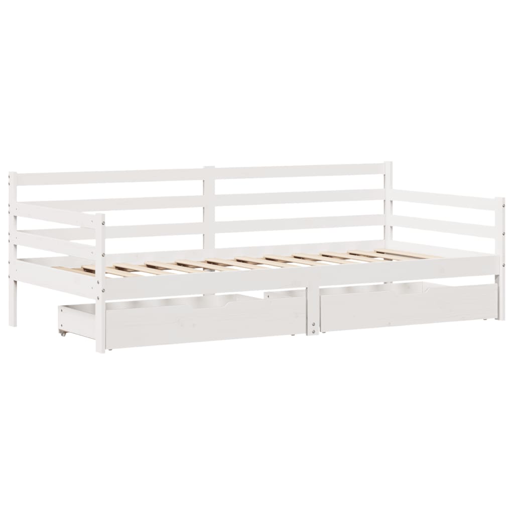 vidaXL Pat de zi cu sertare, alb, 90x200 cm, lemn masiv pin