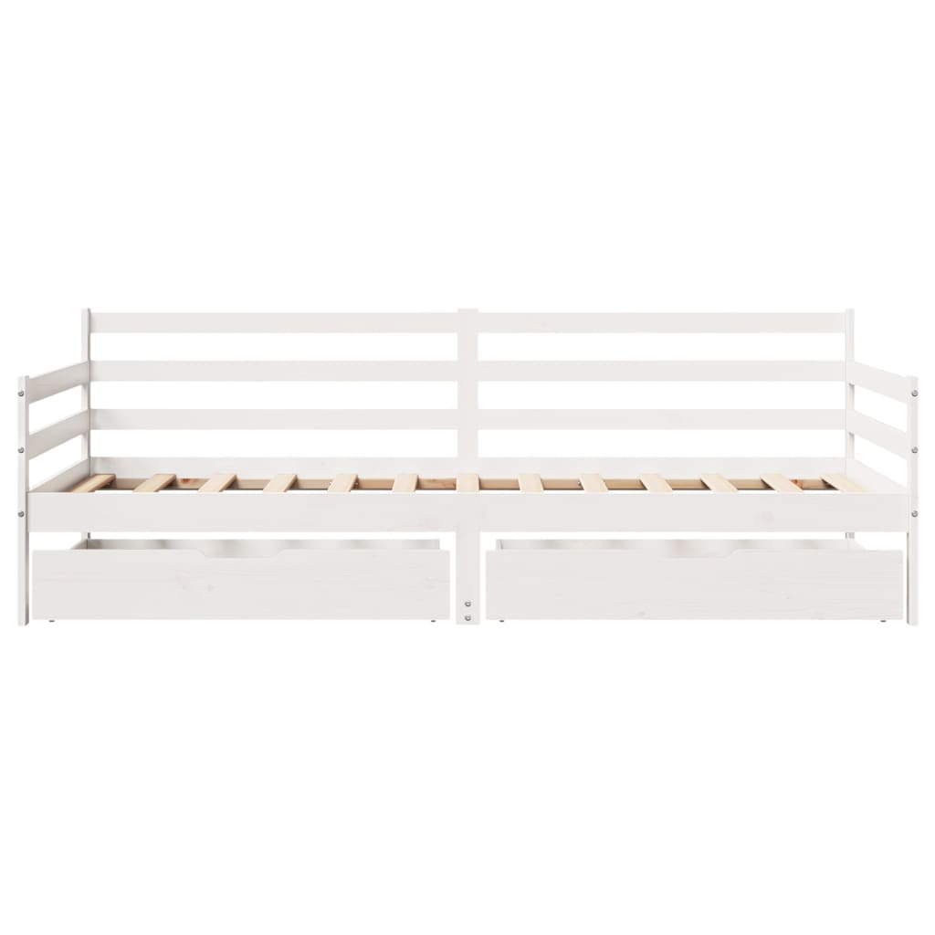 vidaXL Pat de zi cu sertare, alb, 90x200 cm, lemn masiv pin