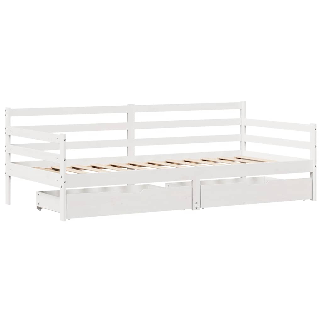 vidaXL Pat de zi cu sertare, alb, 90x190 cm, lemn masiv pin
