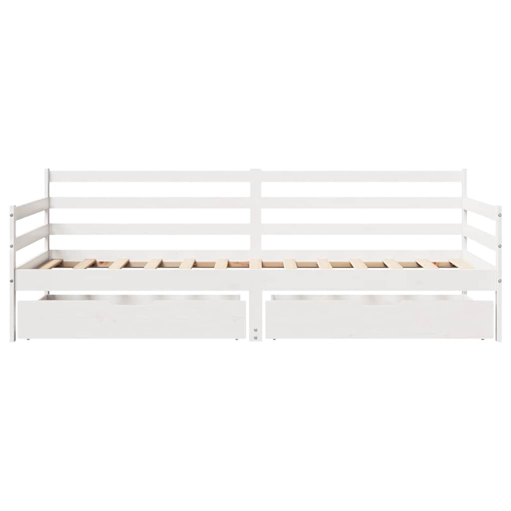 vidaXL Pat de zi cu sertare, alb, 90x190 cm, lemn masiv pin