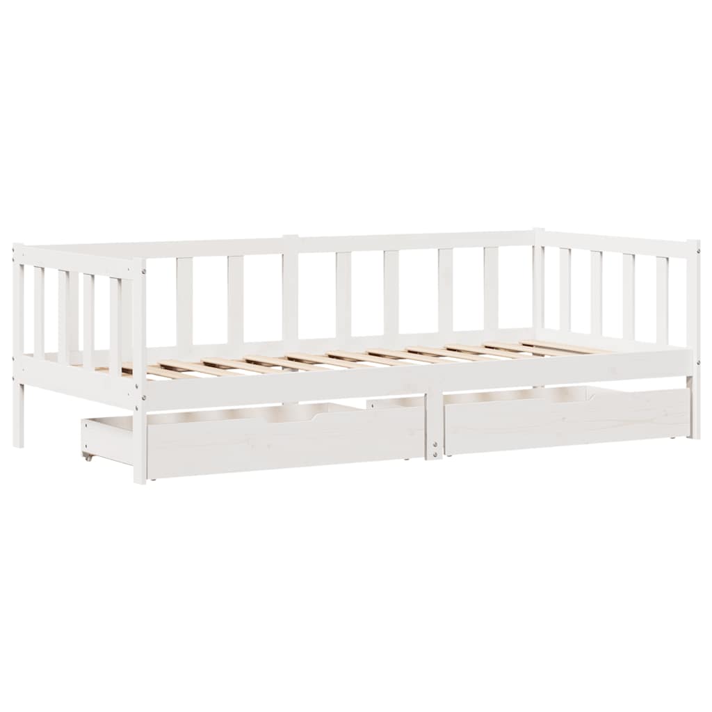 vidaXL Pat de zi cu sertare, alb, 90x200 cm, lemn masiv pin