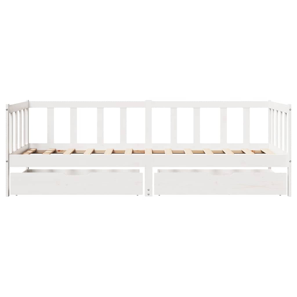 vidaXL Pat de zi cu sertare, alb, 90x200 cm, lemn masiv pin