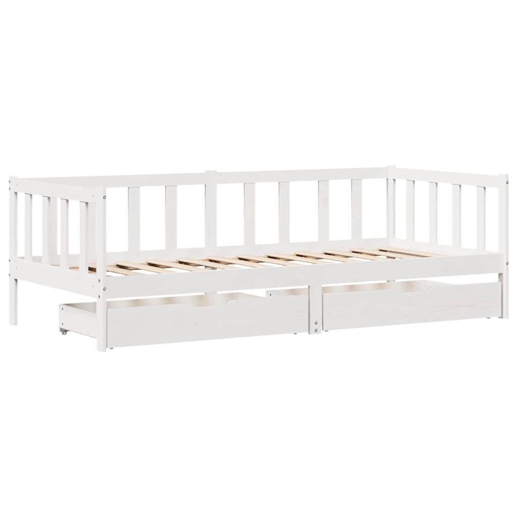 vidaXL Pat de zi cu sertare, alb, 80x200 cm, lemn masiv pin