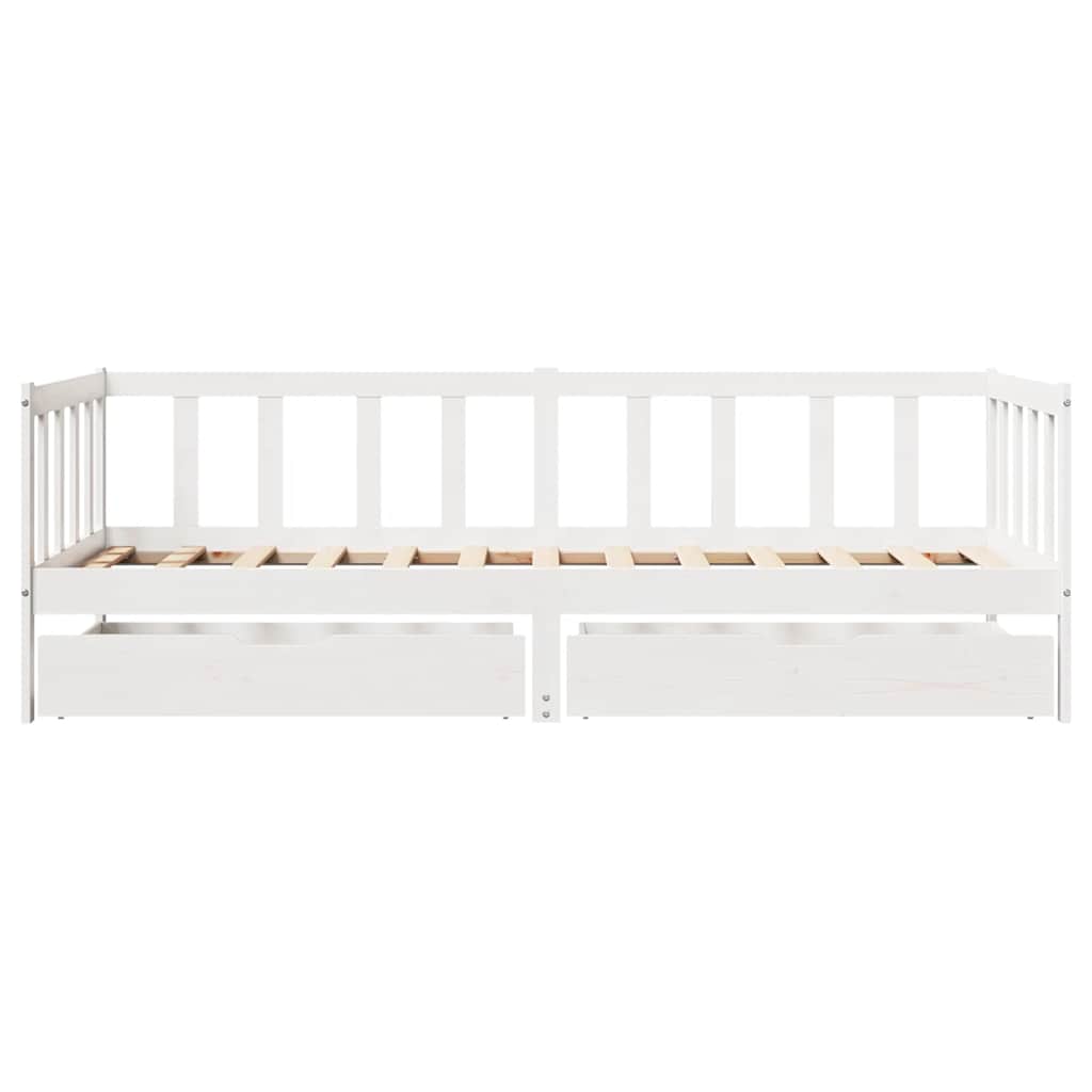 vidaXL Pat de zi cu sertare, alb, 80x200 cm, lemn masiv pin