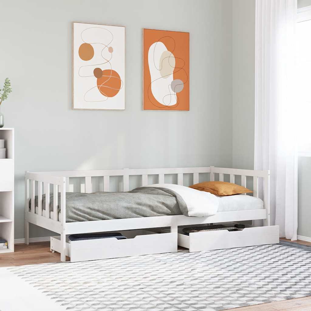 vidaXL Pat de zi cu sertare, alb, 80x200 cm, lemn masiv pin