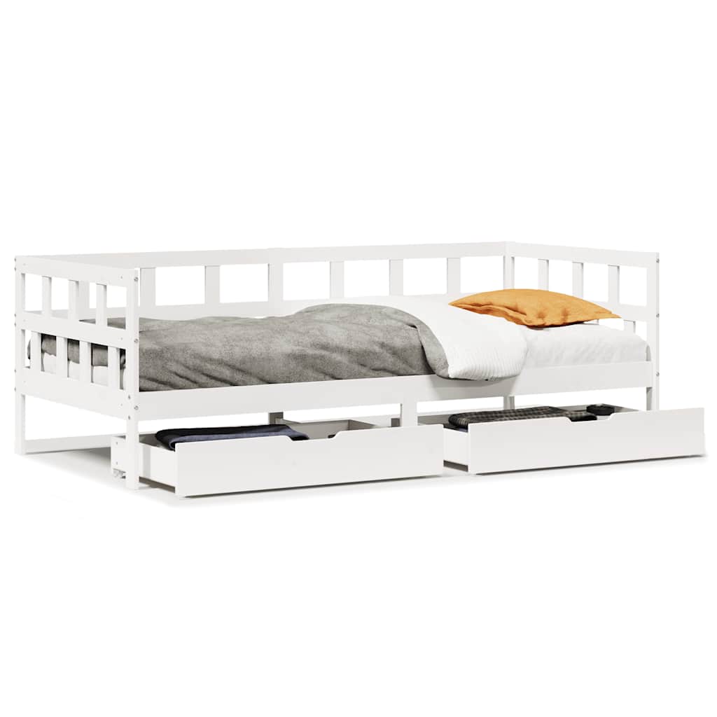 vidaXL Pat de zi cu sertare, alb, 80x200 cm, lemn masiv pin
