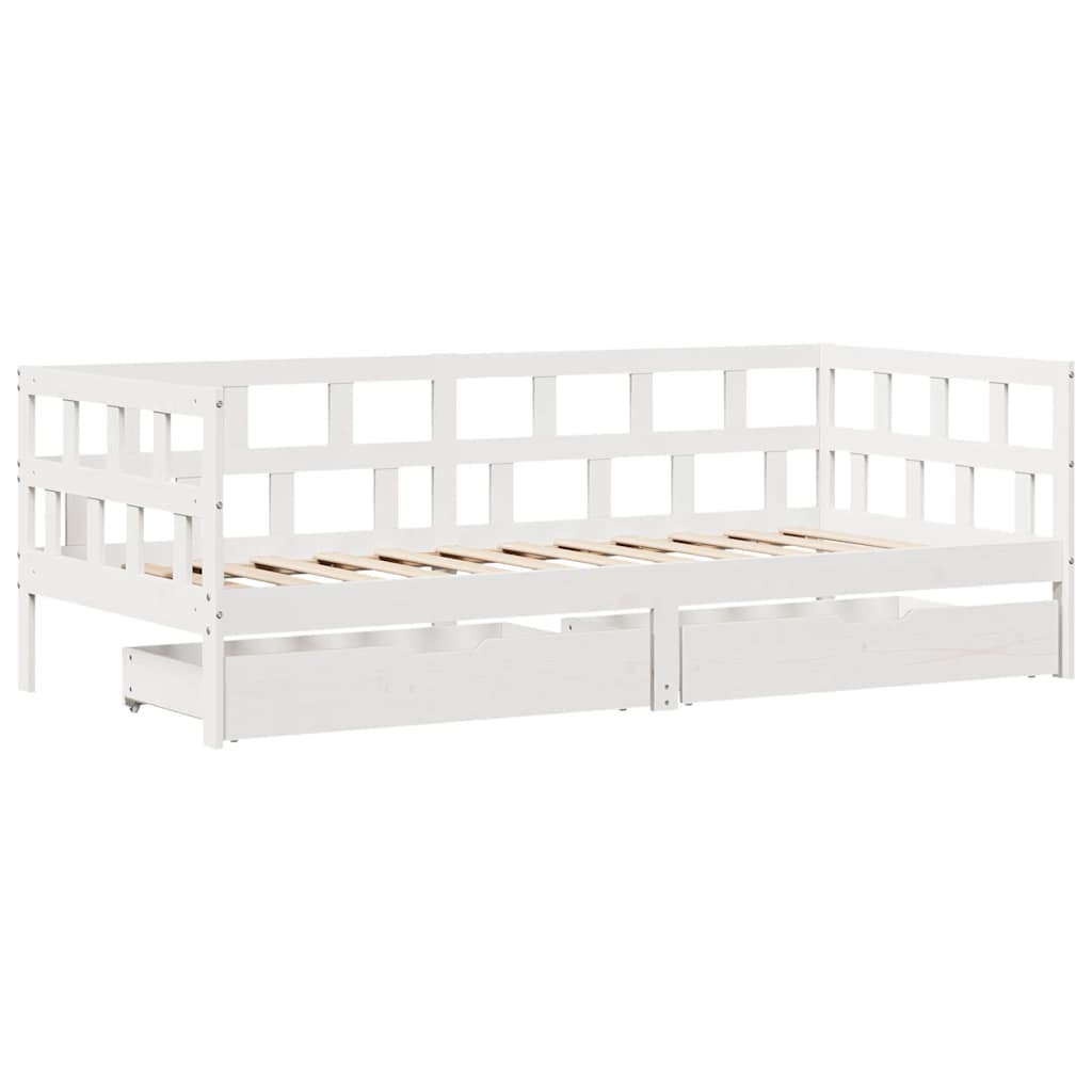 vidaXL Pat de zi cu sertare, alb, 80x200 cm, lemn masiv pin