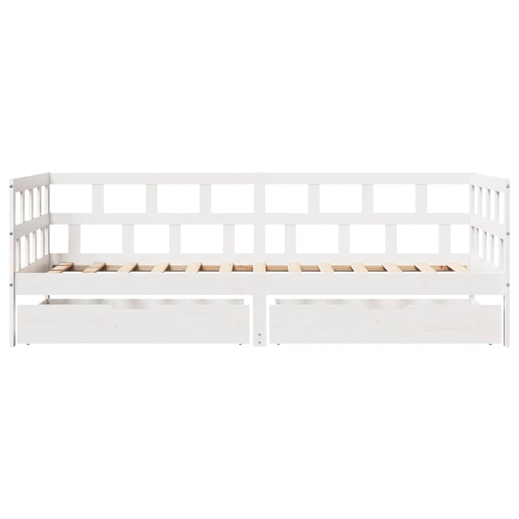 vidaXL Pat de zi cu sertare, alb, 90x190 cm, lemn masiv pin