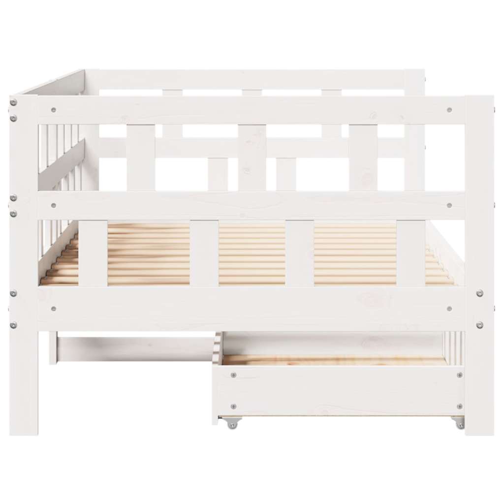 vidaXL Pat de zi cu sertare, alb, 90x190 cm, lemn masiv pin