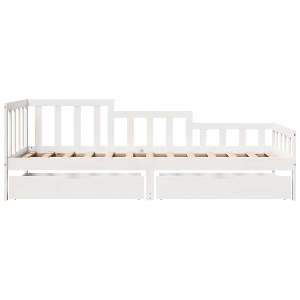 vidaXL Pat de zi cu sertare, alb, 90x190 cm, lemn masiv pin