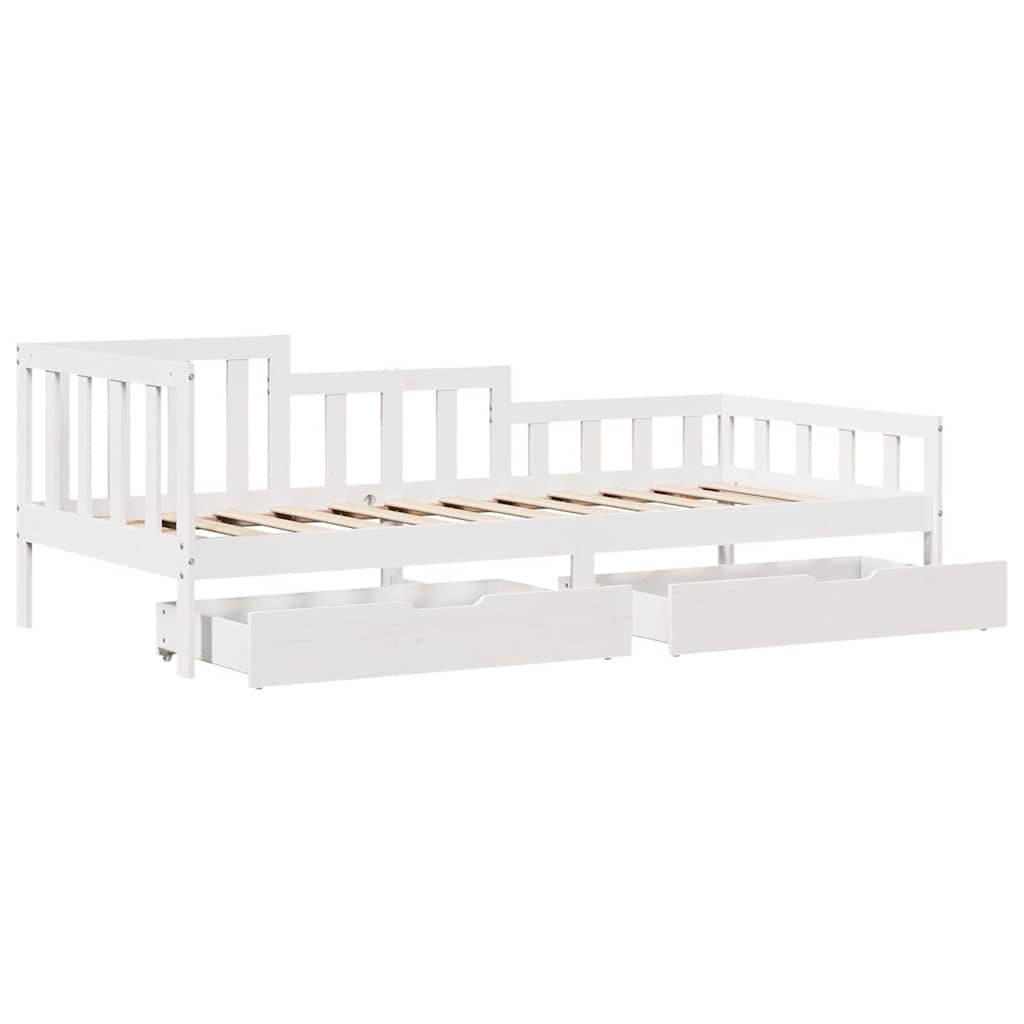 vidaXL Pat de zi cu sertare, alb, 90x200 cm, lemn masiv pin