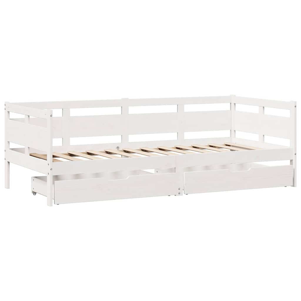 vidaXL Pat de zi cu sertare, alb, 90x200 cm, lemn masiv pin