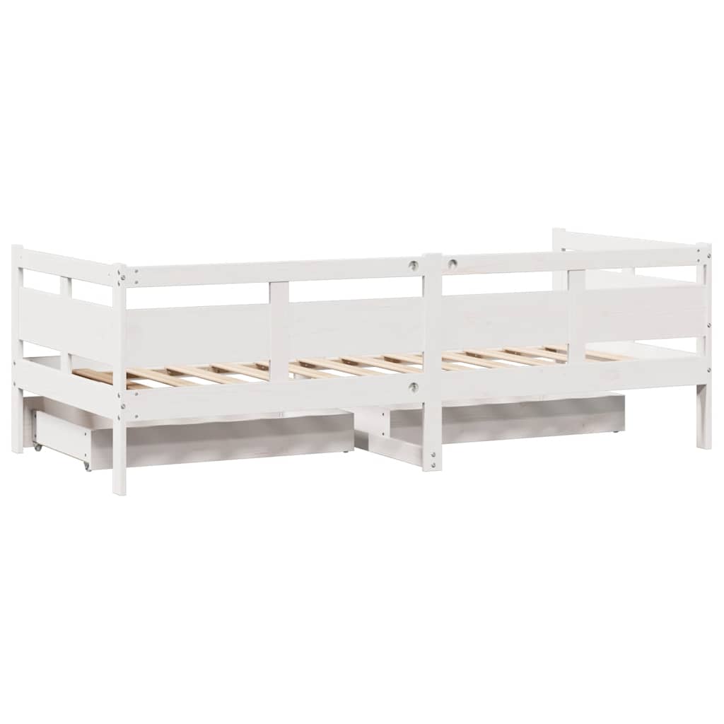 vidaXL Pat de zi cu sertare, alb, 90x200 cm, lemn masiv pin