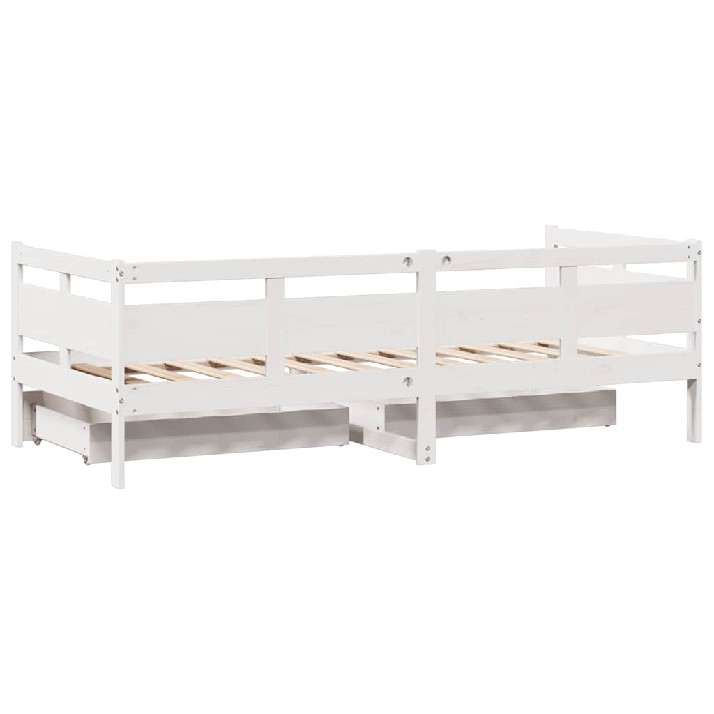 vidaXL Pat de zi cu sertare, alb, 90x190 cm, lemn masiv pin