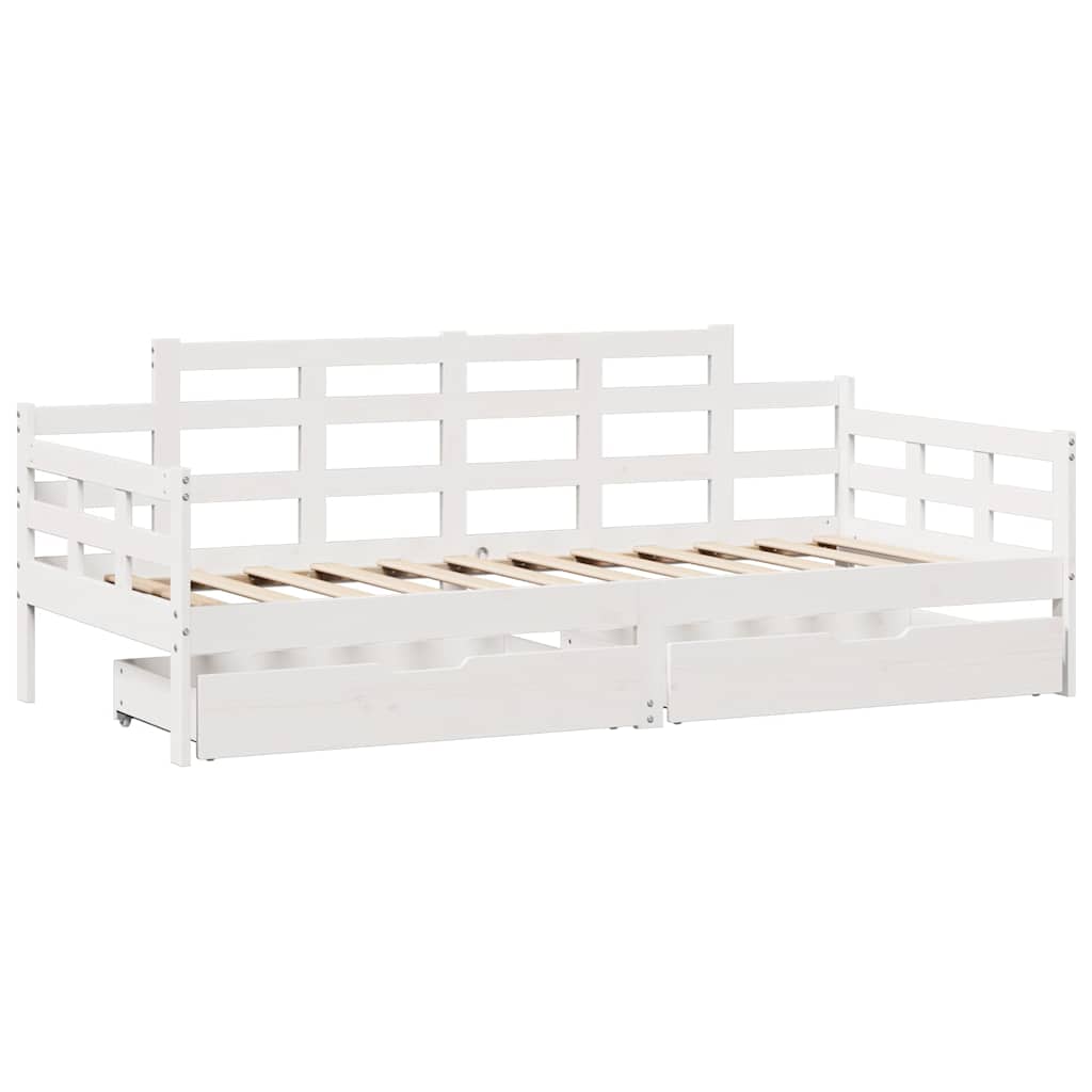 vidaXL Pat de zi cu sertare, alb, 90x200 cm, lemn masiv pin