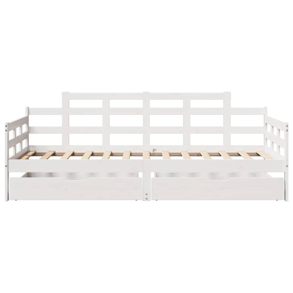 vidaXL Pat de zi cu sertare, alb, 90x200 cm, lemn masiv pin