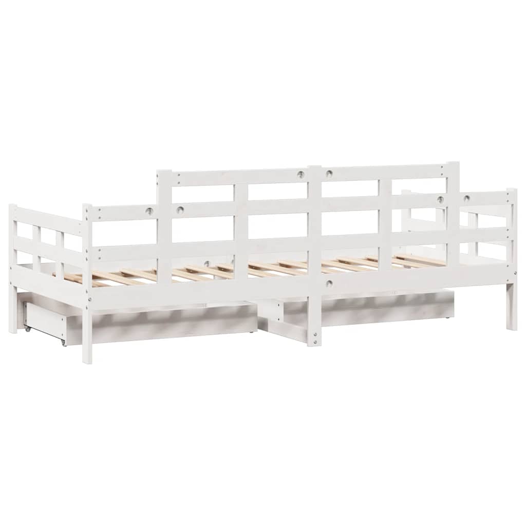 vidaXL Pat de zi cu sertare, alb, 80x200 cm, lemn masiv pin