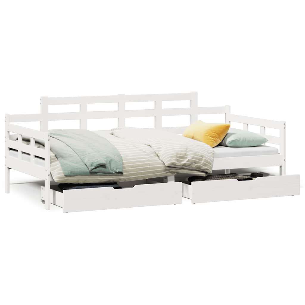 vidaXL Pat de zi cu sertare, alb, 90x190 cm, lemn masiv pin